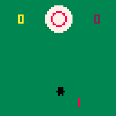 animate gif showing a pico-8 game where a little person launches themselves at a giant-ass target